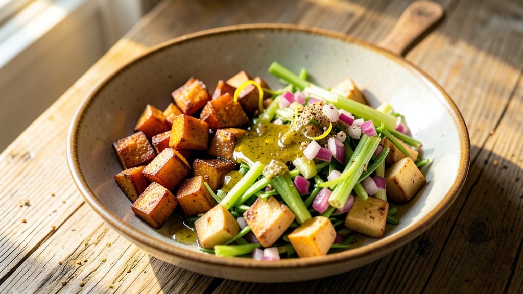 Sweet Potato Yam Salad Recipe: Warm Spiced Swirl With Crunchy Celery Bites
