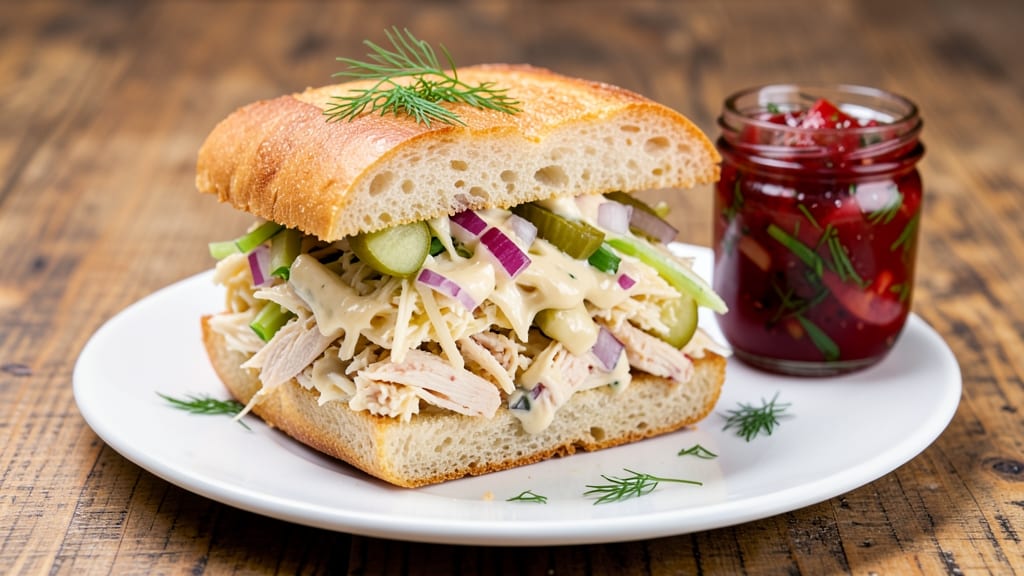 Chicken Salad Sandwich With Relish Recipe: Crisp Celery Crowns and Tangy Pickle Fusion