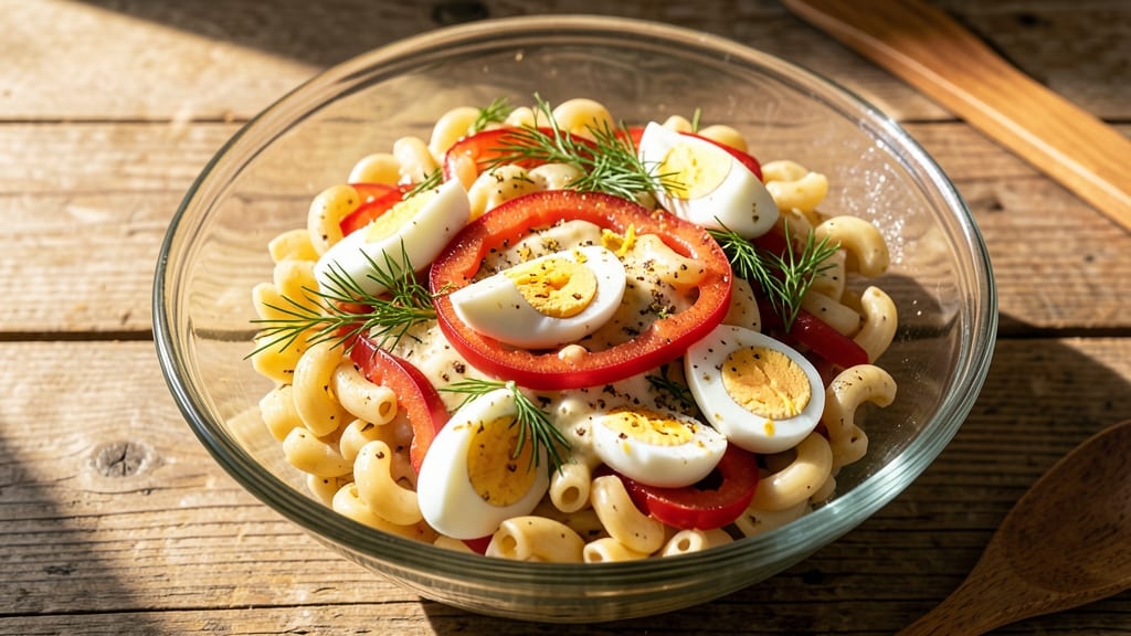 Classic American Macaroni Salad Recipe: Smooth Dill and Mustard Dressing Without Mayo Cling