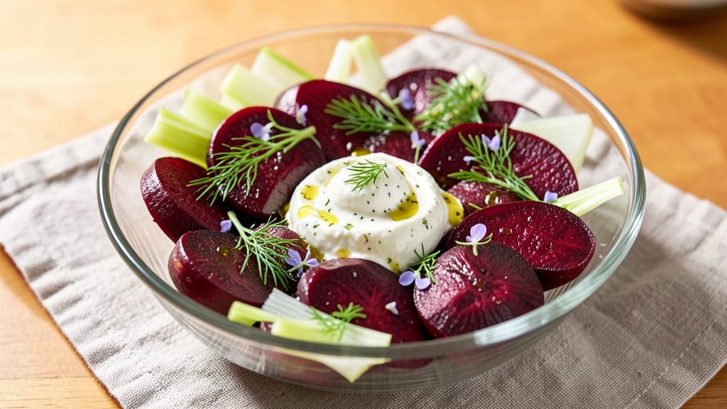 America's Test Kitchen Beet Salad Recipe: Celery Crown Crunch and Herb Cream Cheese Fusion Without Mayo Cling