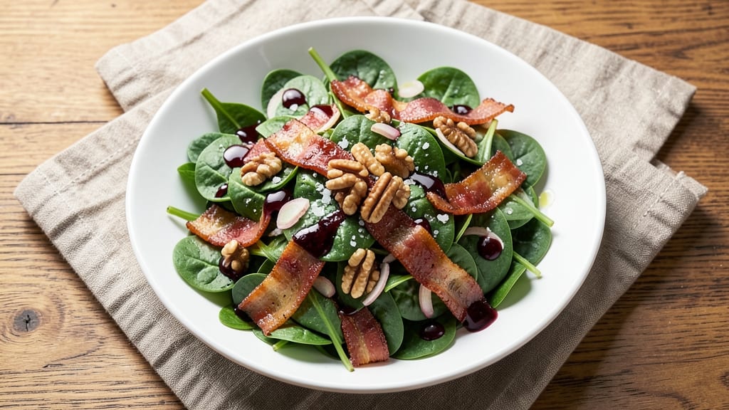 Alton Brown's Spinach Salad Recipe: Warm Bacon and Crunchy Pecan Magic