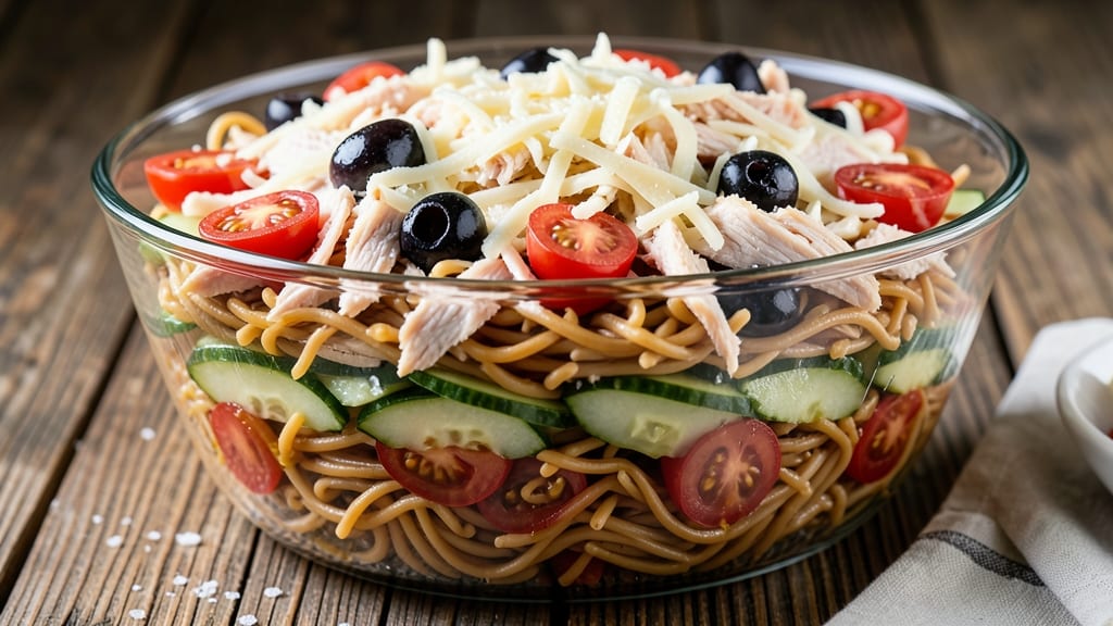7 Layer Pasta Salad Recipe: Vibrant Stack of Flavors in One Bowl