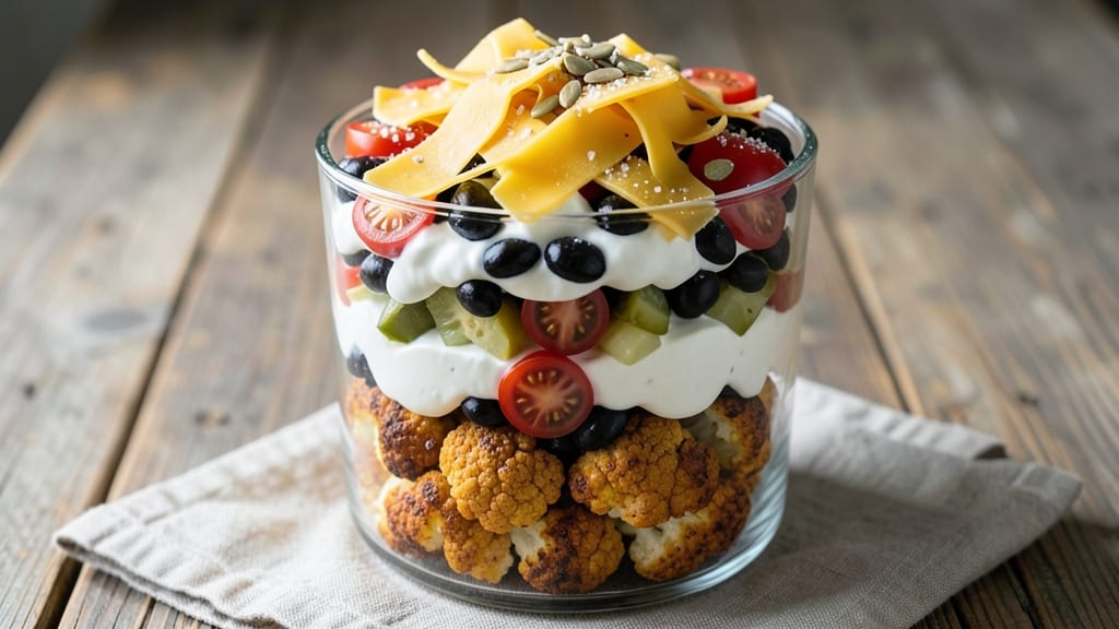 7 Layer Salad Recipe With Cauliflower: Crunchy Crowns and Creamy Herb Layers Without Mayo Cling