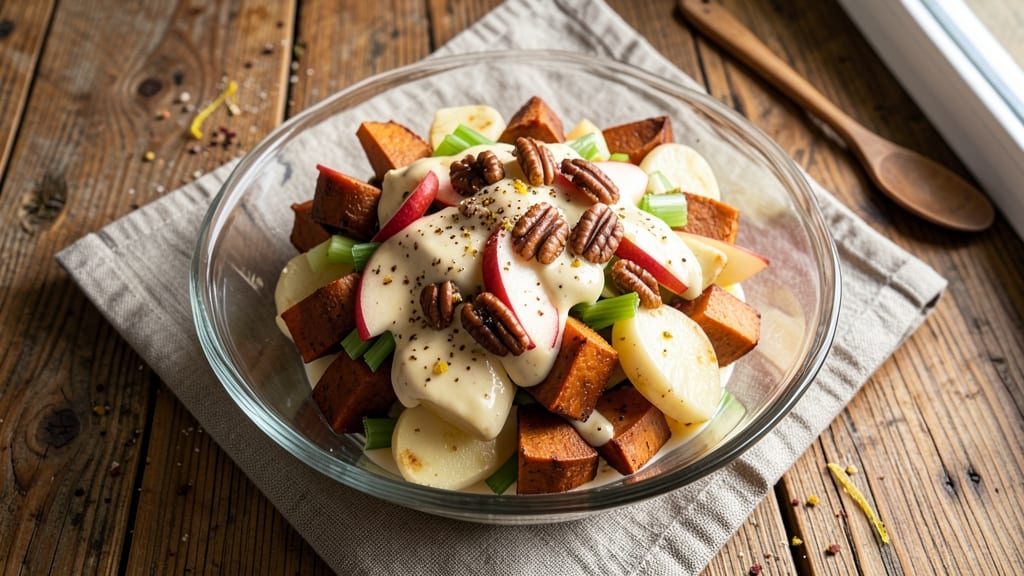 White and Sweet Potato Salad Recipe: Sweet-Tart Crunch With Creamy Herb Balance