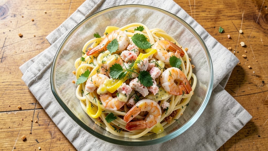 Cold Seafood Pasta Salad Recipe With Crabmeat and Shrimp: Lemon-Herb Brightness Meets Sweet Crab