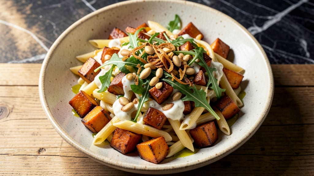 Sweet Potato Pasta Salad Recipe: Roasted Sweetness Meets Herbed Cream Cheese Crunch