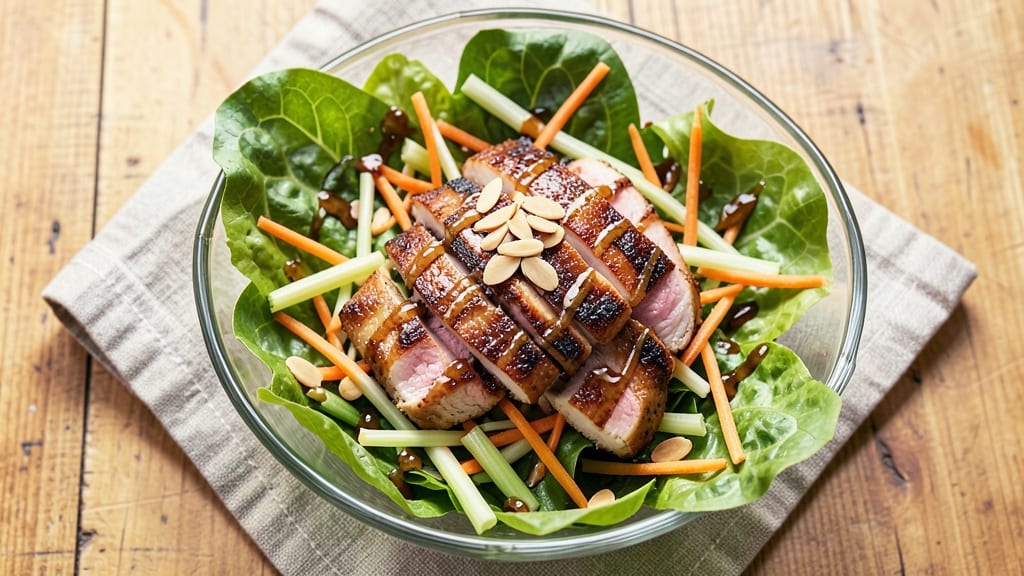 Wolfgang Puck's Chinese Chicken Salad Recipe: Crisp Celery Crowns and Smoky Sesame-Ginger Dressing Fusion