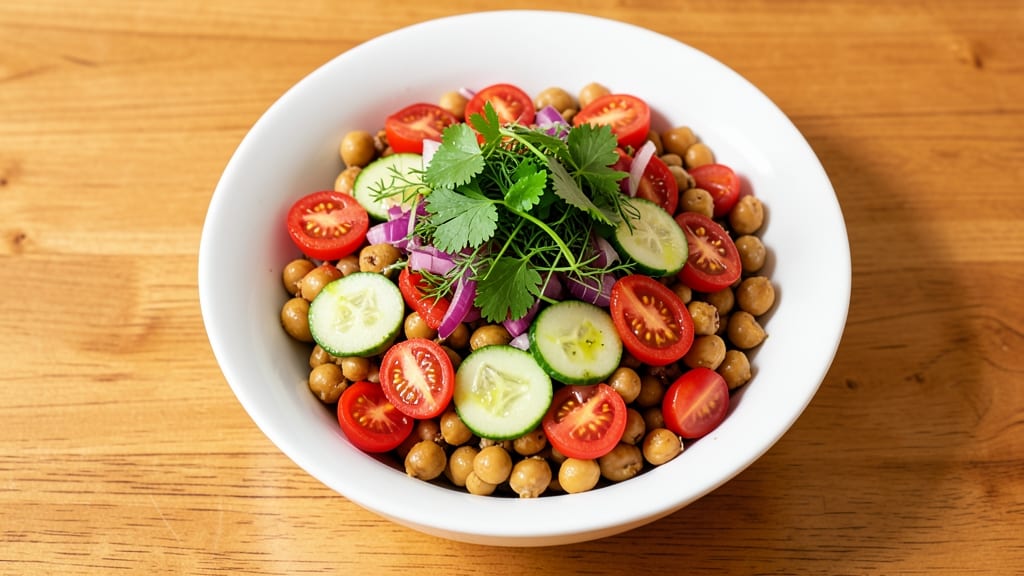 Chickpea and Tomato Salad Recipe: Bright Herb Vinaigrette With Crunchy Texture