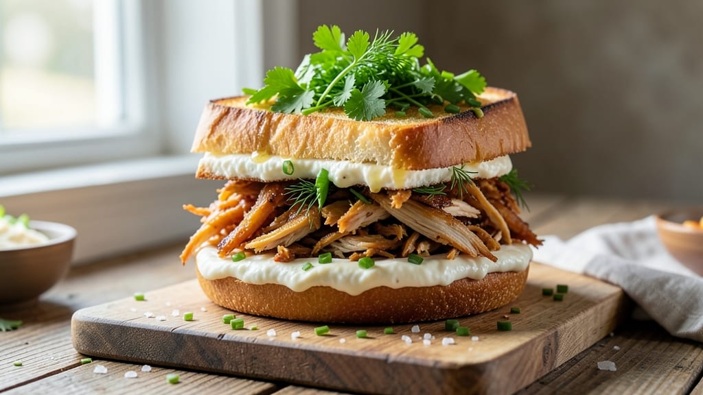 Cold Chicken Salad Sandwich Recipe: Shredded Chicken and Herb Cream Cheese Layers