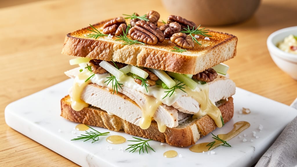 Chicken Walnut Salad Sandwich Recipe: Paradise Bakery's Crunchy Celery Crowns and Creamy Herb Cheese Fusion