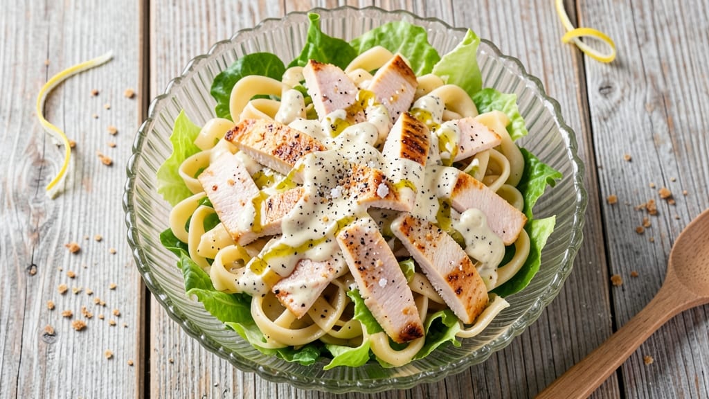 Chicken Caesar Bowtie Pasta Salad Recipe: Creamy Parmesan Dressing With Al Dente Twirls