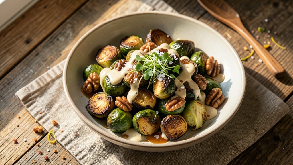 Vegan Brussels Sprout Salad Recipe: Crispy Roasted Bites With Nutty Tahini Dressing