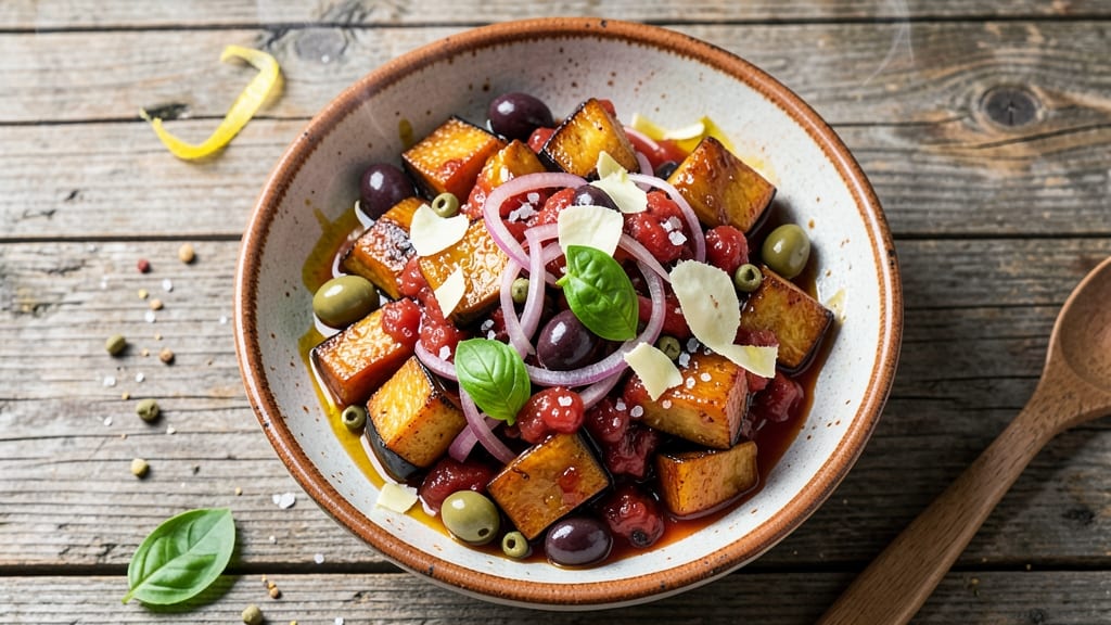 Caponata Salad Recipe: Sicilian Eggplant and Olive Sweet-Tart Bite