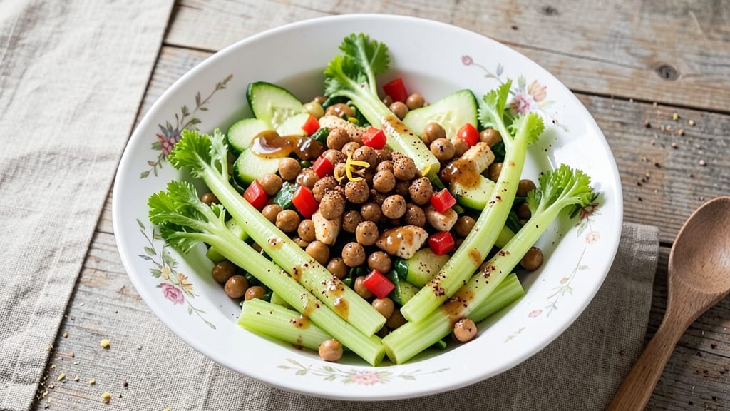 Vegan Mock Chicken Salad Recipe: Crisp Celery Crowns and Smoky Tahini Cream Fusion