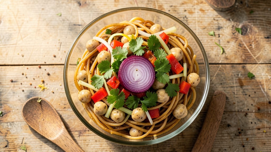 Vegan Spaghetti Salad Recipe: Protein-Packed Pasta with Crisp Celery Crowns