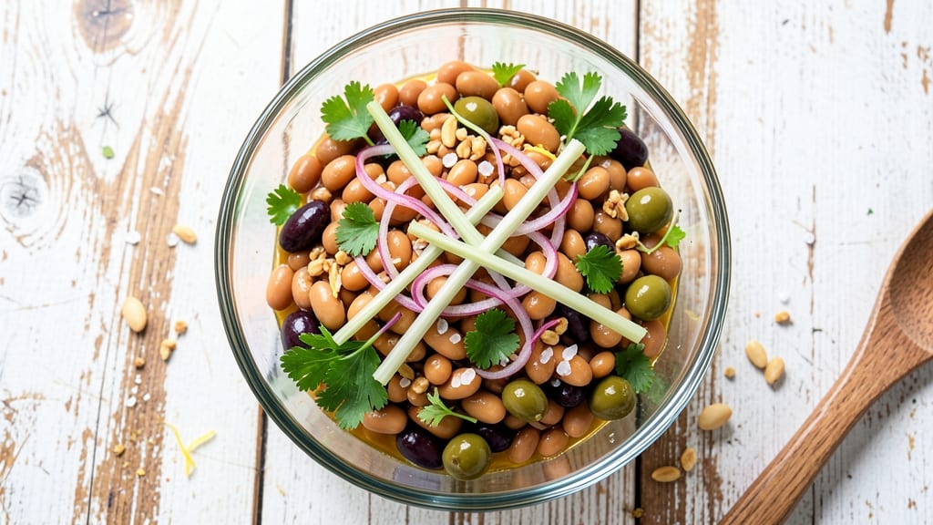 Cold Italian Bean Salad Recipe: Bright Herb Vinaigrette and Crunchy Celery Crowns