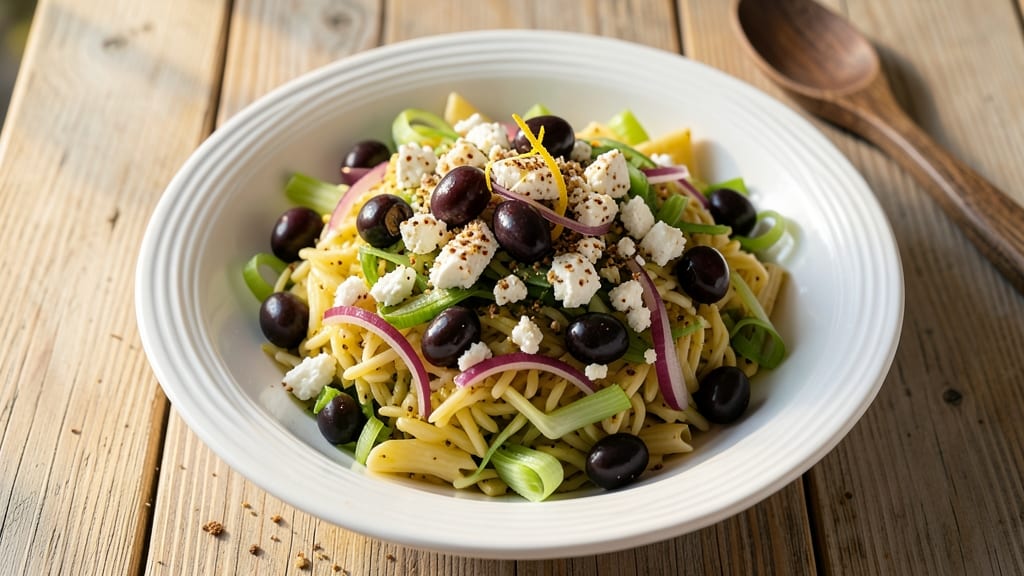 Aegean Pasta Salad Recipe: Bright Lemon-Oregano Vibes With Crunchy Celery Crowns