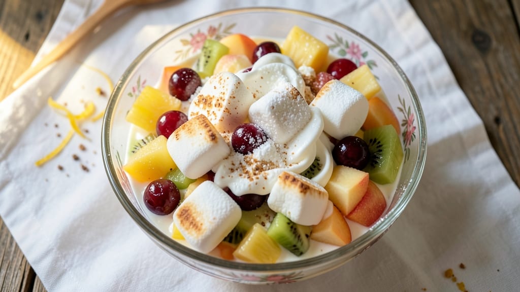 Classic Ambrosia Salad Recipe With Fruit Cocktail: Layered Citrus and Cream Cheese Bliss